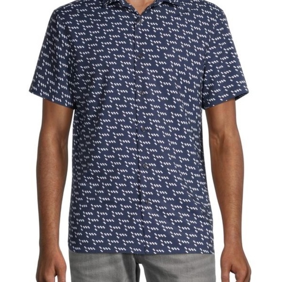 Perry Ellis stretch expandable collar short sleeve men shirt navy blue S NWT - Picture 10 of 10